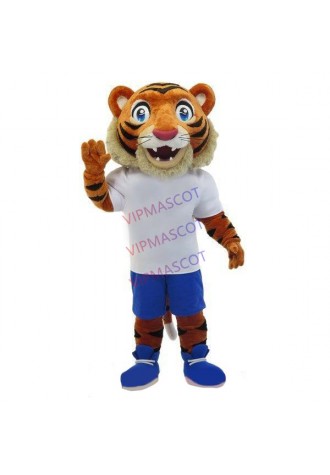 Adult Tiger Player Preparing For The Game Mascot Costume