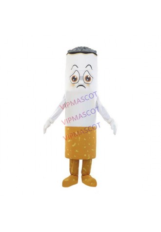 Cartoon Lit Cigarette With Sad Expression Mascot Costume