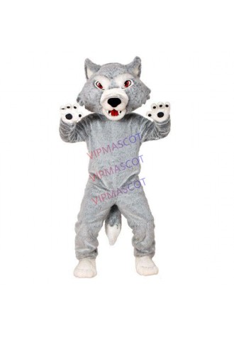 Roaring The Hunting Gray Shaggy Wolf Mascot Costume