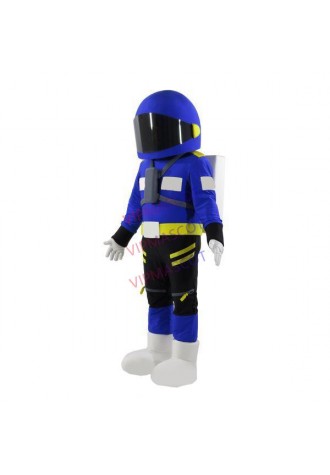 Tough Astronaut Wearing Full Blue Space Suit Mascot Costume