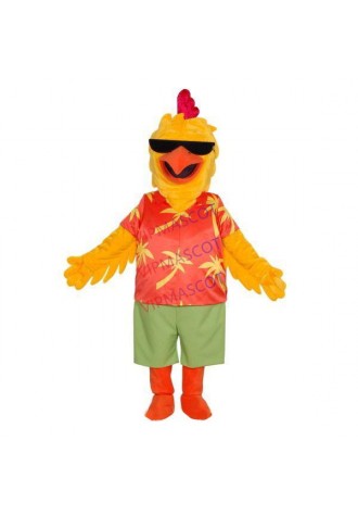 Beach-style Yellow Chicken In Cool Shirt Mascot Costume