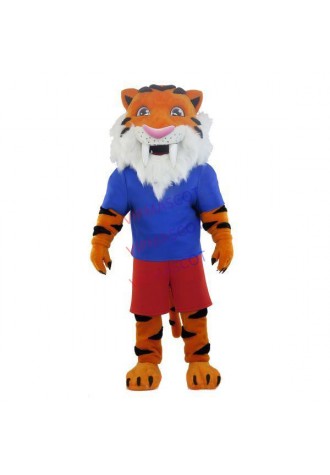 Sturdy Threatening Tiger Showing Sharp Teeth Mascot Costume