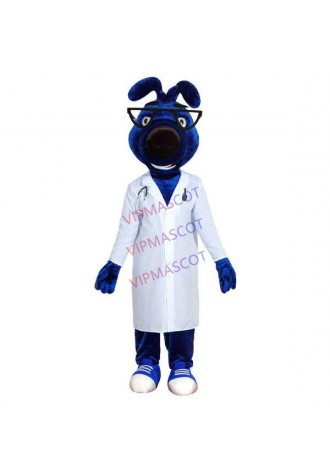 Rigorous Blue Dog Doctor In Regular Uniform Mascot Costume