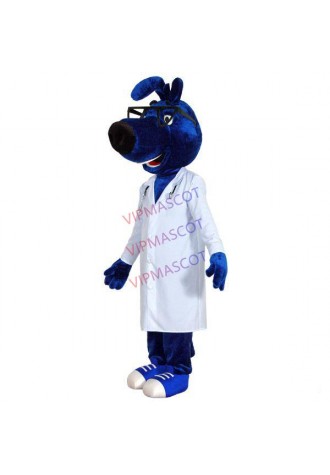 Rigorous Blue Dog Doctor In Regular Uniform Mascot Costume
