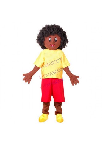 Dark-skinned Curly-haired Sunny Teenager Boy Mascot Costume