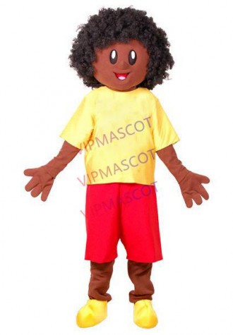 Dark-skinned Curly-haired Sunny Teenager Boy Mascot Costume