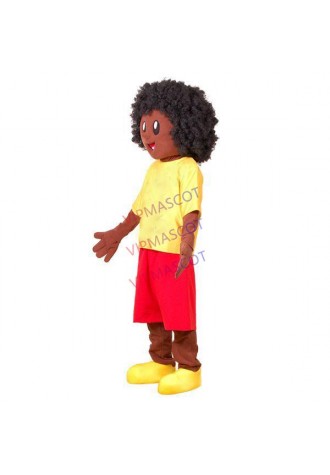Dark-skinned Curly-haired Sunny Teenager Boy Mascot Costume