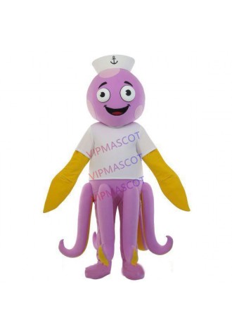 Responsible Lilac Crew Octopus Mascot Funny Cartoon Costume