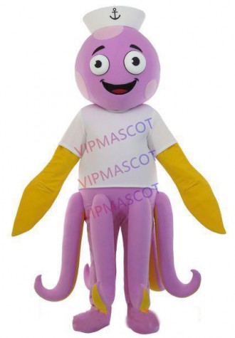 Responsible Lilac Crew Octopus Mascot Funny Cartoon Costume