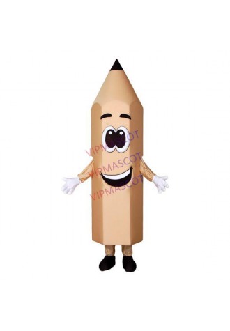 Sharpened Khaki Writing Pencil Cartoon Style Mascot Costume