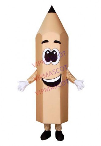 Sharpened Khaki Writing Pencil Cartoon Style Mascot Costume