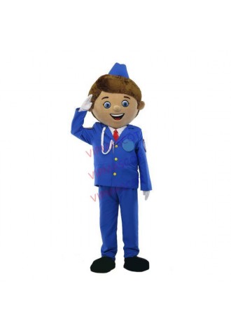 The Handsome Captain In Blue Uniform Mascot Costume