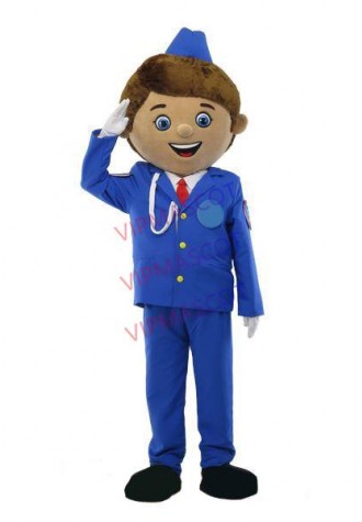 The Handsome Captain In Blue Uniform Mascot Costume