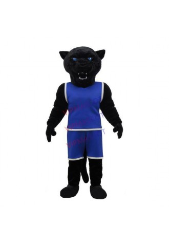 Muscular Panther In Blue Basketball Clothes Mascot Costume