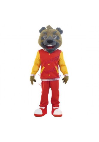 Passionate Bear In Bright Baseball Coat Mascot Costume