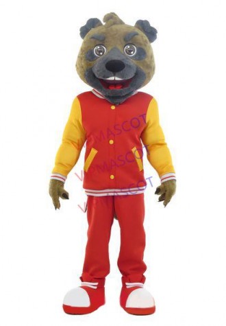 Passionate Bear In Bright Baseball Coat Mascot Costume