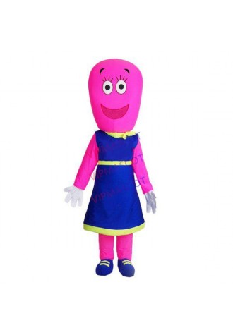 Elegant Rose Pink Lady Doll Mascot Funny Cartoon Costume