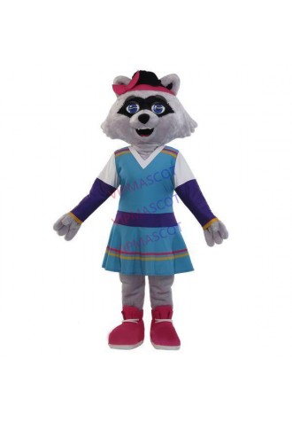Cheerleader Raccoon In Blue Performance Dress Mascot Costume