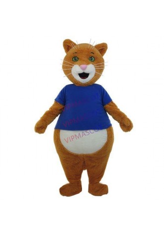 Joyful Short Plush Brown Cat With Real Touch Mascot Costume