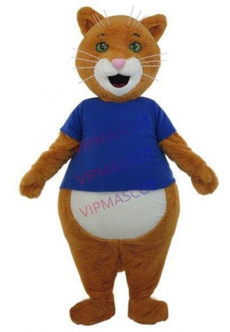 Joyful Short Plush Brown Cat With Real Touch Mascot Costume
