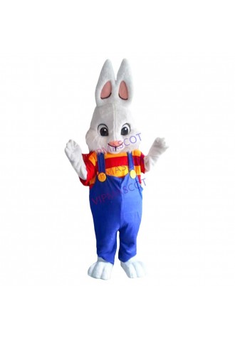 Cute Rabbit Boy Wearing Striped Shirt Mascot Costume