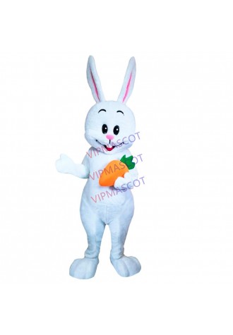 Pleasant White Bunny With Carrot Mascot Costume