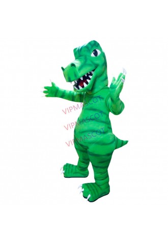 Powerful Green Dinosaur With Sharp Teeth Mascot Costume