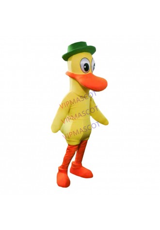 Slow Yellow Duck With Green Top Hat Mascot Costume