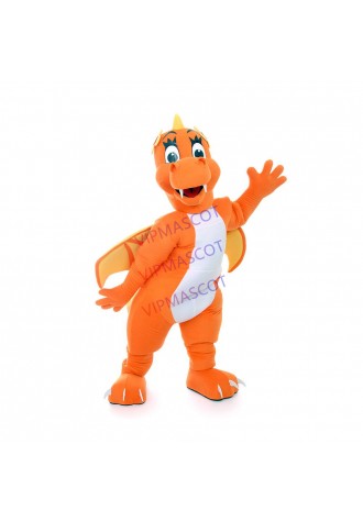 Lovely Orange Girl Dragon Showing Sharp Teeth Mascot Costume