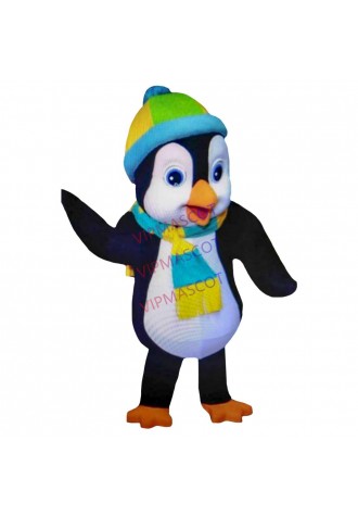 Christmas Penguin Wearing Colorful Scarf Mascot For Party