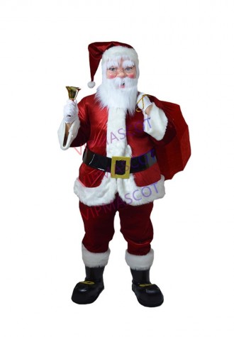The Kind Santa Claus Holding Golden Bell Mascot Costume