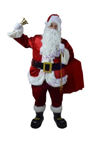 White-bearded Santa Claus Carrying Gift Bag Mascot For Christmas