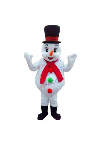 Lovely Cartoon Snowman With Black Top Hat Mascot Costume