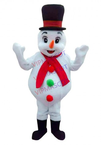 Lovely Cartoon Snowman With Black Top Hat Mascot Costume