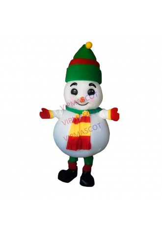 Chubby Snowman Wearing Two-colored Scarf Mascot Costume