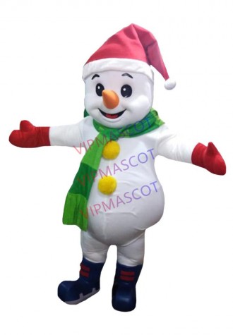 Soft Lightweight Snowman With Christmas Hat Mascot Costume
