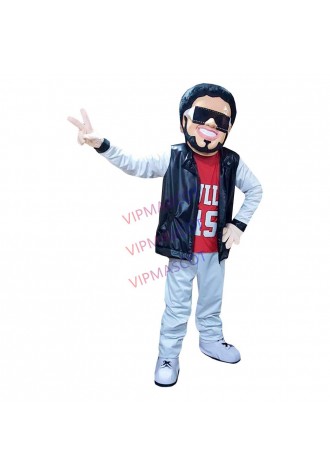 Energetic Boy Singer In The Baseball Jacket Mascot Costume
