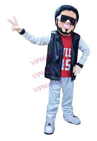 Energetic Boy Singer In The Baseball Jacket Mascot Costume