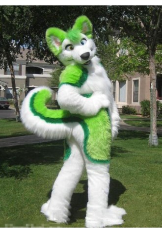 Green & White Husky Dog Fursuit Costume Mascot Costume