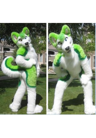 Green & White Husky Dog Fursuit Costume Mascot Costume