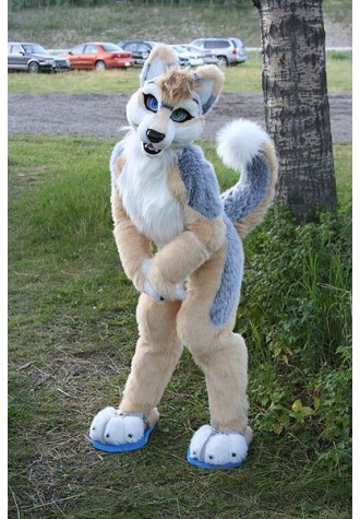 Brown & White Husky Dog Fursuit Costume Mascot Costume