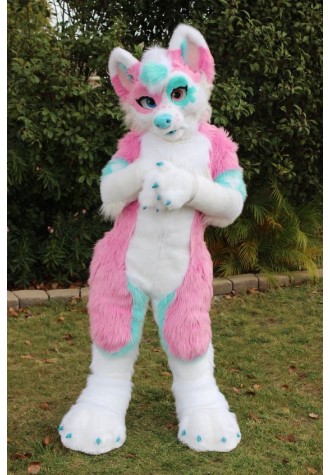 Pink & Blue Husky Dog Fursuit Costume Mascot Costume