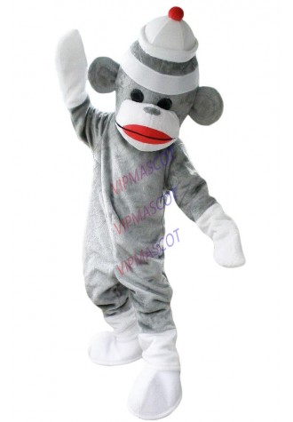 Grey Sock Monkey Mascot Costume Professional Fancy Dress Adult Cosplay Suit