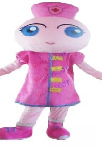 Halloween Pink Long Hair Nurse Girl Mascot Costume Cosplay Clothing Carnival