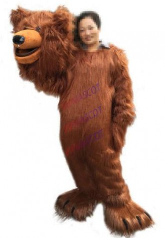 Long Fur Brown Bear Mascot Costume Suit Animal Adults Cosplay Fancy Dress Parade