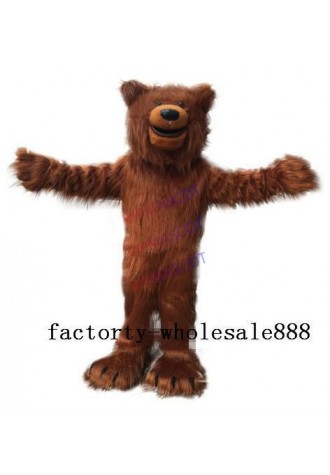 Long Fur Brown Bear Mascot Costume Suit Animal Adults Cosplay Fancy Dress Parade