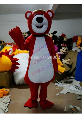 Halloween Red Bear Mascot Costume Suits Cosplay Party  Clothing Carnival Adults