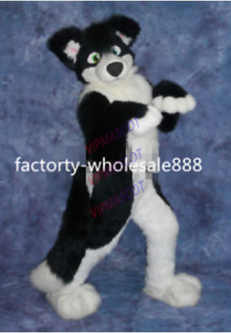Halloween Long Fur Black Husky Dog Mascot Costume Fox Adults Fancy Suit Unisex
