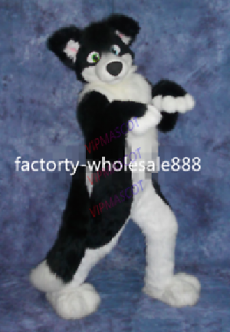 Halloween Long Fur Black Husky Dog Mascot Costume Fox Adults Fancy Suit Unisex