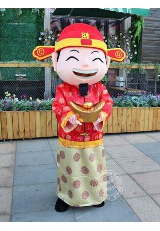 Chinese New Year God Of Wealth Fortune Mascot Costume Suit Adult Cosplay Dress